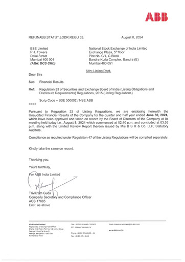 Thumbnail ABB India
 Quarterly Report 2024-q2