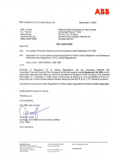 Thumbnail ABB India
 Quarterly Report 2024-q3