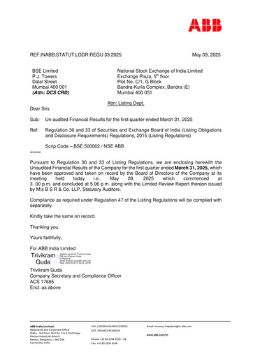 Thumbnail ABB India
 Quarterly Report 2025-q1