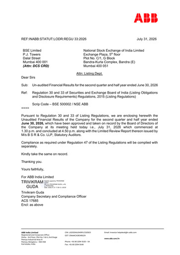 Thumbnail ABB India
 Quarterly Report 2026-q2