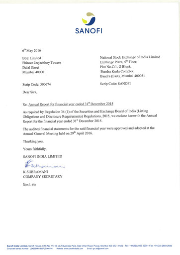 Thumbnail Sanofi India Limited Annual Report 2015