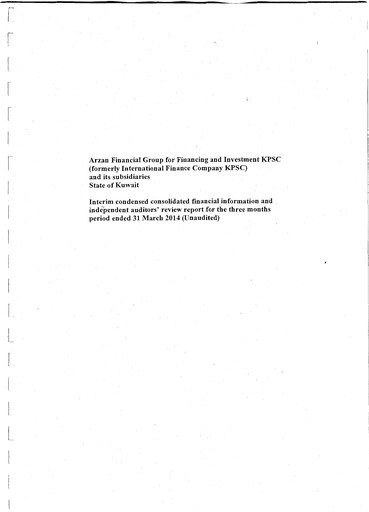 Thumbnail Arzan Financial Group for Financing and Investment Quarterly Report 2014-q1