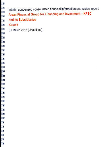 Thumbnail Arzan Financial Group for Financing and Investment Quarterly Report 2015-q1
