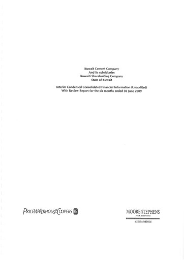 Miniature Kuwait Cement Company Rapport financier 2009-h1