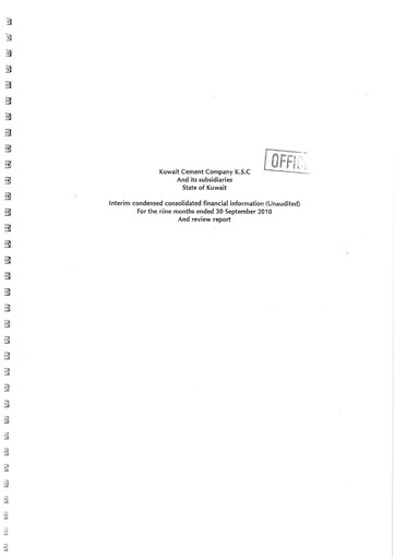 Miniature Kuwait Cement Company Rapport financier 2010-9m