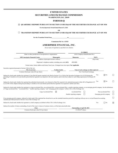 Thumbnail Ameriprise Financial
 Quarterly Report 2021-q1