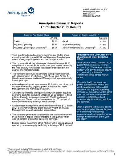 Thumbnail Ameriprise Financial
 Quarterly Report 2021-q3