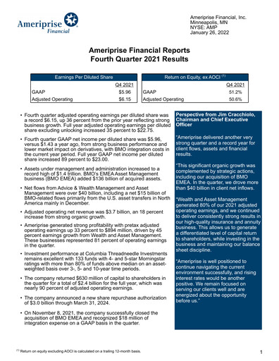 Thumbnail Ameriprise Financial
 Quarterly Report 2021-q4