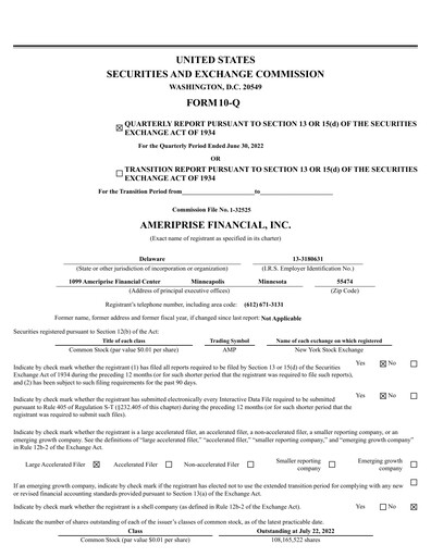 Thumbnail Ameriprise Financial
 Quarterly Report 2022-q2
