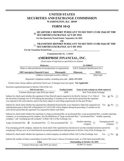 Thumbnail Ameriprise Financial
 Quarterly Report 2025-q3