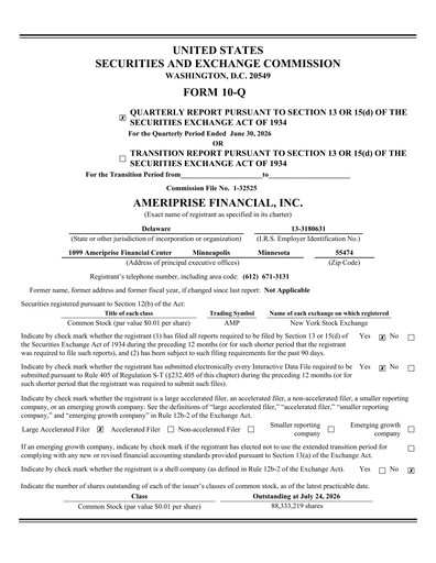 Miniature Ameriprise Financial
 Rapport trimestriel 2026-q2