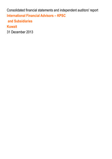 Miniature International Financial Advisors Holding Bilan financier 2013