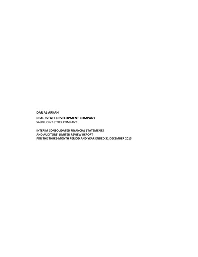 Thumbnail Dar Al Arkan Real Estate Development Company Financial Statement 2013