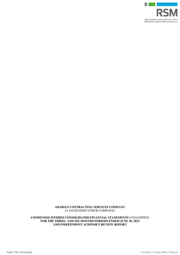 Thumbnail Arabian Contracting Services Company Quarterly Report 2023-q2