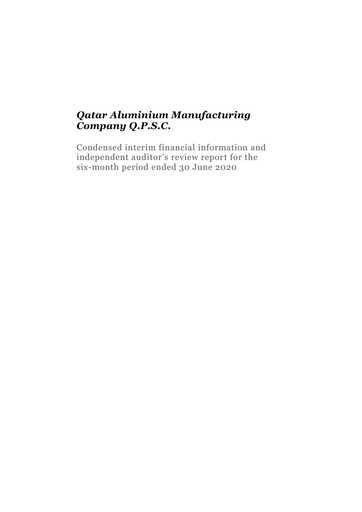 Miniature Qatar Aluminium Manufacturing Company Bilan financier 2020-h1