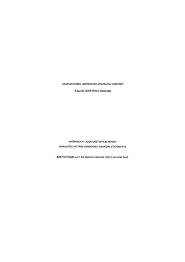 Thumbnail Arabian Shield Cooperative Insurance Company Financial Statement 2022-h1