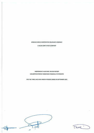 Thumbnail Arabian Shield Cooperative Insurance Company Quarterly Report 2022-q3