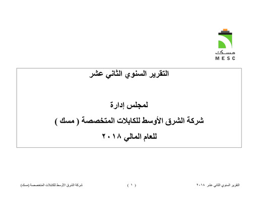 Miniature Middle East Specialized Cables Company Rapport annuel 2018