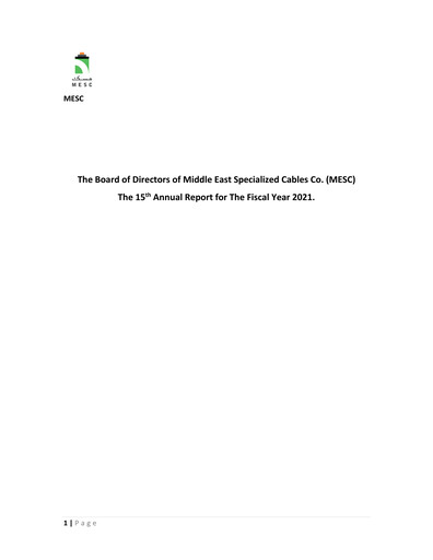 Miniature Middle East Specialized Cables Company Rapport annuel 2021