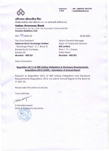 Thumbnail Indian Overseas Bank
 Annual Report 2021-2022