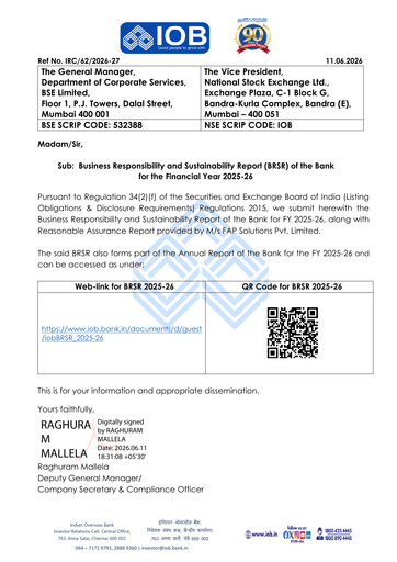 Miniature Indian Overseas Bank
 Rapport de durabilité 2025-2026
