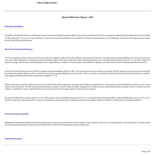 Vorschaubild Oman & Emirates Investment Holding Co. Jahresbericht 2023