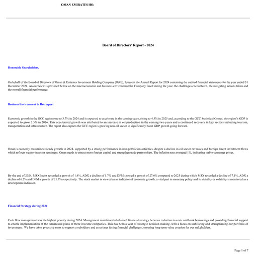 Vorschaubild Oman & Emirates Investment Holding Co. Jahresbericht 2024