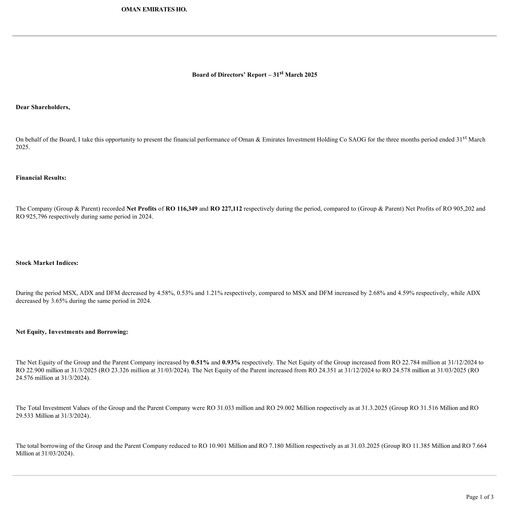 Vorschaubild Oman & Emirates Investment Holding Co. Quartalsbericht 2025-q1