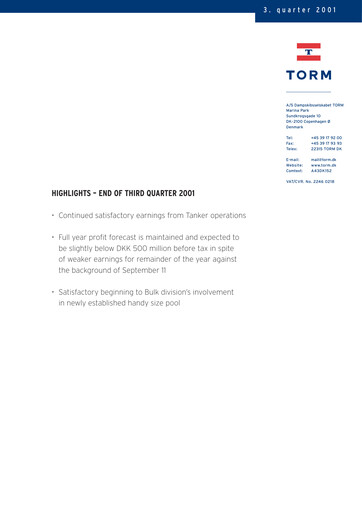 Thumbnail TORM Quarterly Report 2001-q3