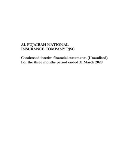 Thumbnail Al Fujairah National Insurance Company Quarterly Report 2020-q1