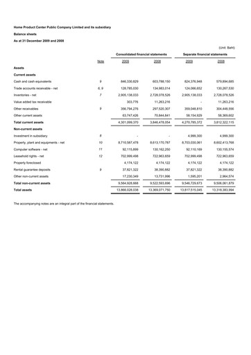 Thumbnail Home Product Center Financial Statement 2009