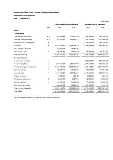Thumbnail Home Product Center Financial Statement 2019