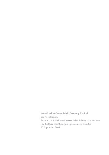 Thumbnail Home Product Center Quarterly Report 2009-q3