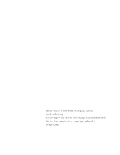 Thumbnail Home Product Center Quarterly Report 2010-q2