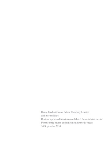 Thumbnail Home Product Center Quarterly Report 2010-q3