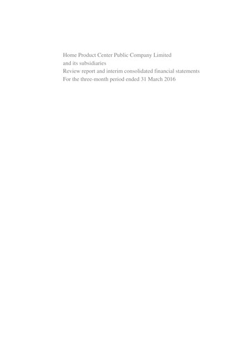 Thumbnail Home Product Center Quarterly Report 2016-q1