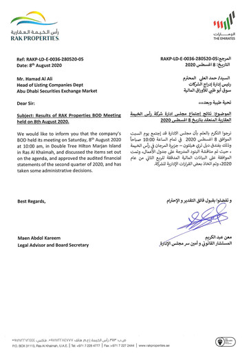 Thumbnail RAK Properties Financial Statement 2020-q2