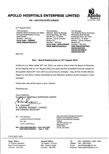 Thumbnail Apollo Hospitals
 Quarterly Report 2015-q1
