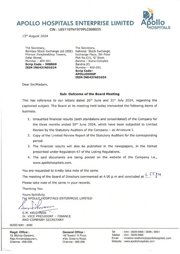 Thumbnail Apollo Hospitals
 Quarterly Report 2024-q1