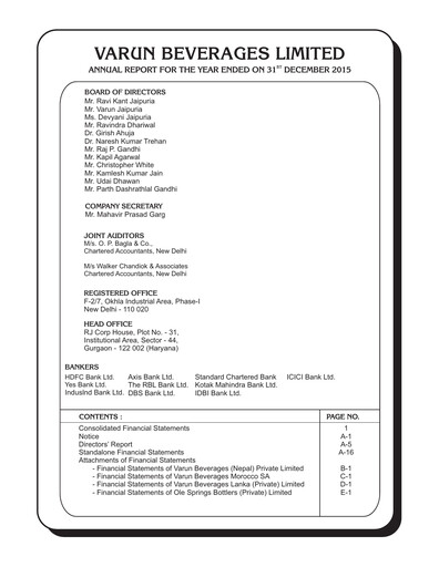 Thumbnail Varun Beverages
 Annual Report 2015