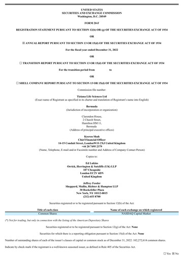 Thumbnail Tiziana Life Sciences Annual Report 2022