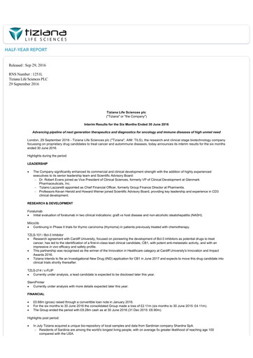 Thumbnail Tiziana Life Sciences Financial Statement 2016-h1