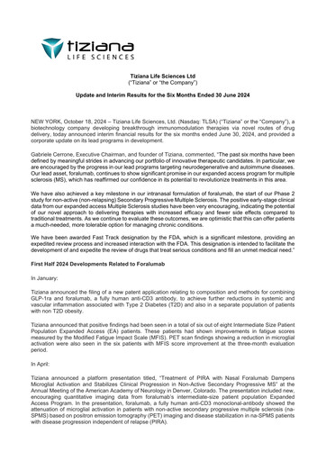 Thumbnail Tiziana Life Sciences Financial Statement 2024-h1