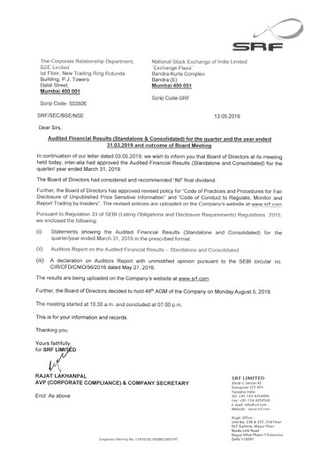 Thumbnail SRF Limited Financial Statement 2018-2019
