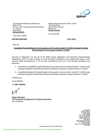 Thumbnail SRF Limited Quarterly Report 2021-q3