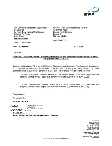 Thumbnail SRF Limited Quarterly Report 2026-q1