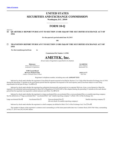 Thumbnail Ametek Quarterly Report 2015-q2