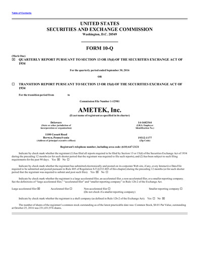 Thumbnail Ametek Quarterly Report 2016-q3