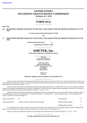 Thumbnail Ametek Quarterly Report 2020-q3