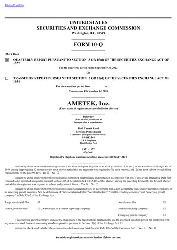 Thumbnail Ametek Quarterly Report 2022-q3